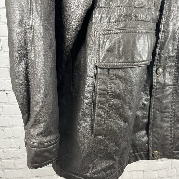 Members Only Brown Leather Zipped Snap Jacket Lined Pockets Collared Size XLT - Picture 9 of 13